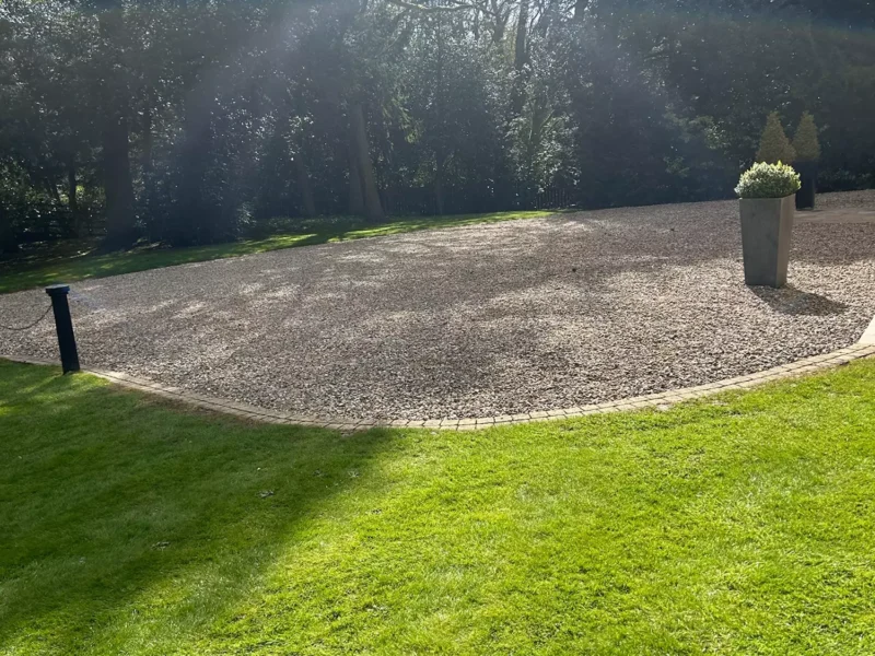 A section of a large gravel driveway