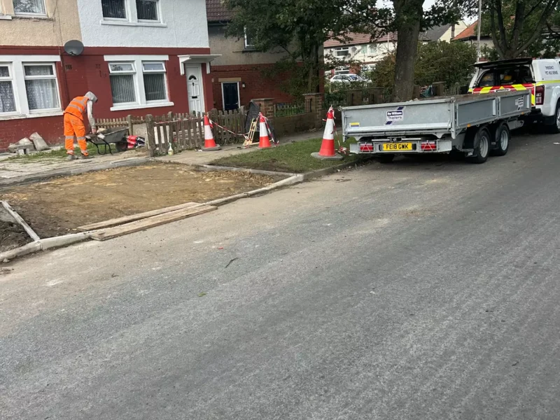 WW Contracts team working on a dropped kerb entrance to a residential property