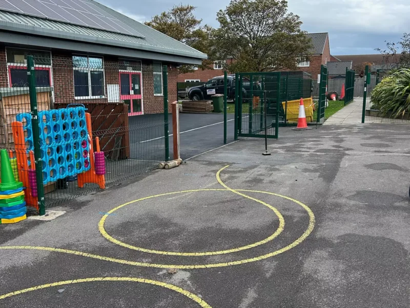 School Playground with newly laid tarmac area